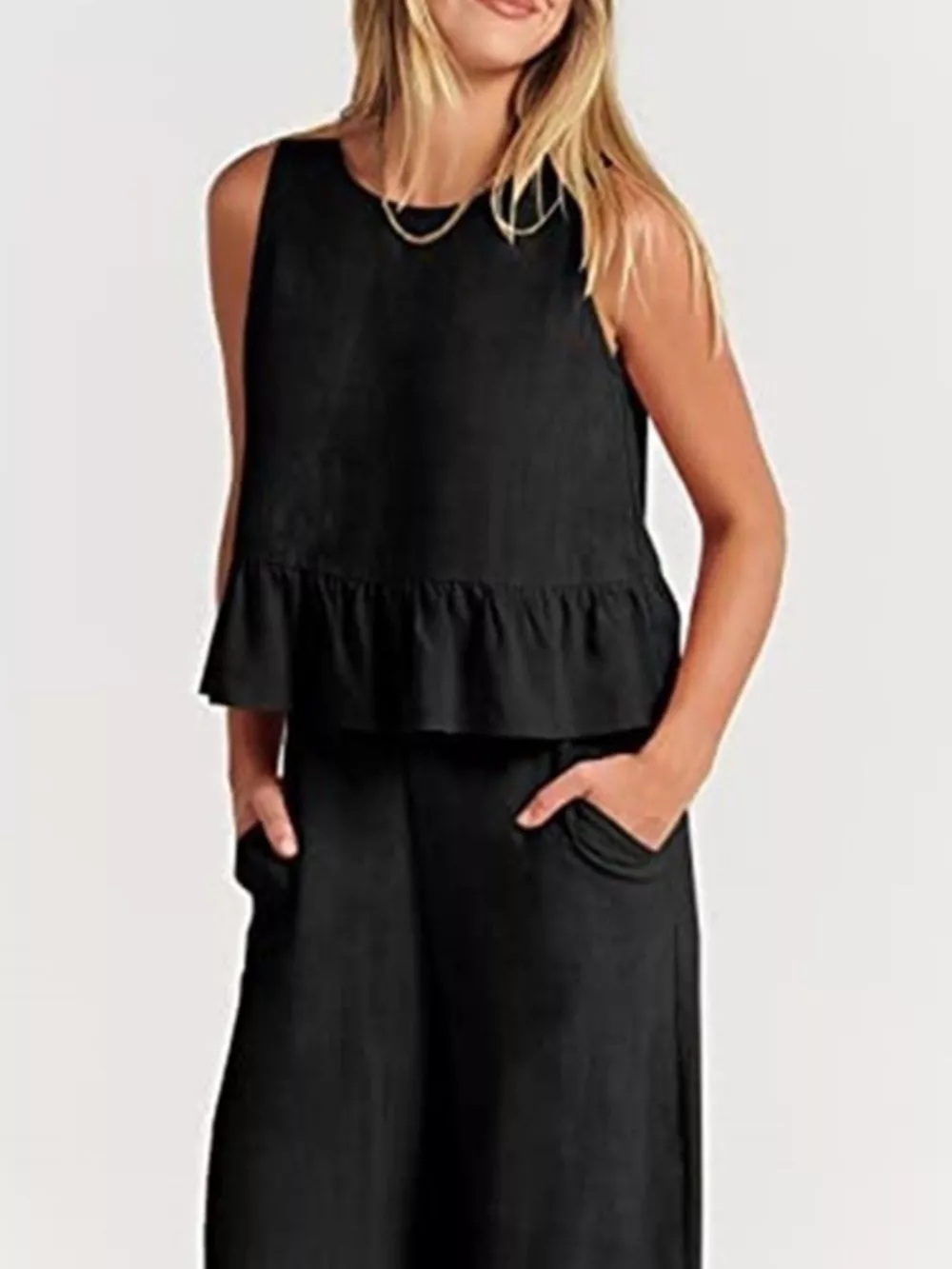 Full Size Ruffled Hem Sleeveless Top and Wide-Leg Pants Set Plus Size, image 8