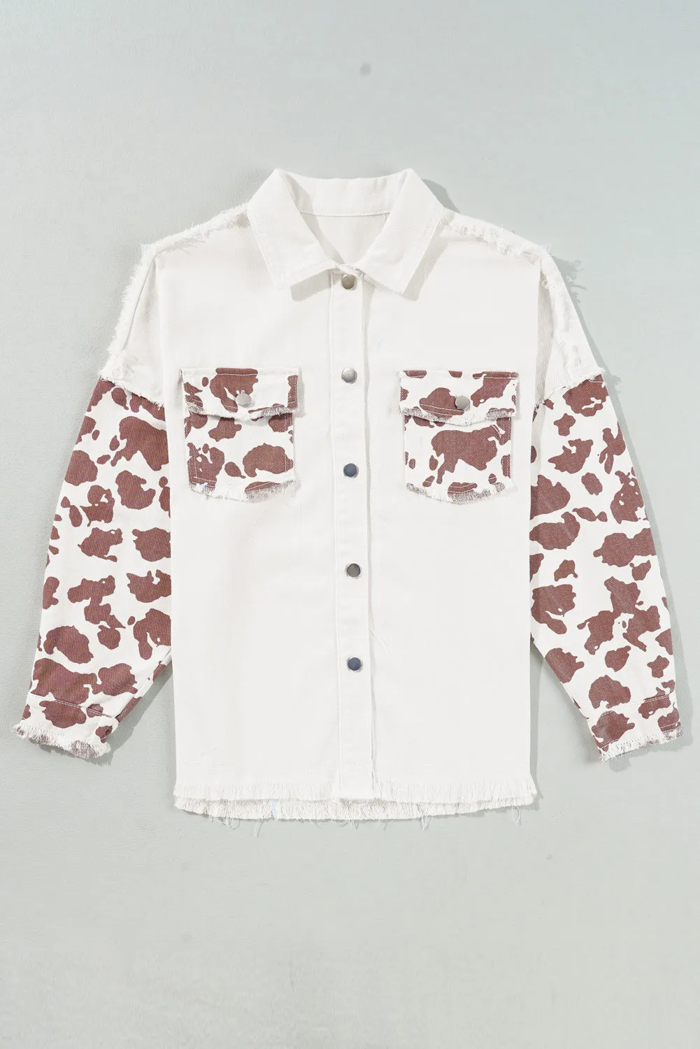 Raw Hem Animal Print Long Sleeve Denim Jacket, image 5