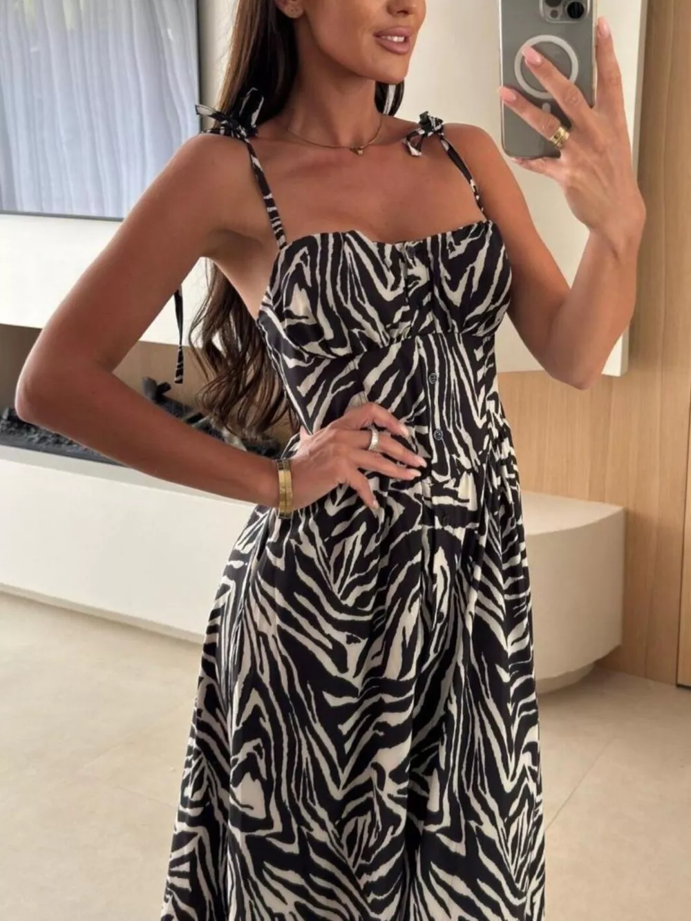 Striped Tie-Shoulder Midi Dress, image 12