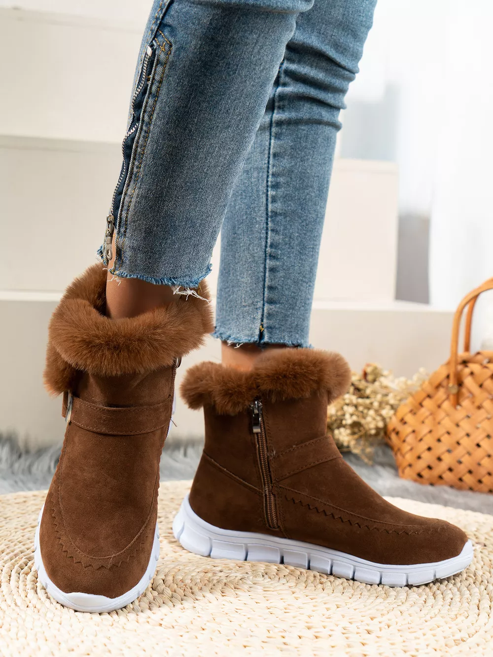 Fuzzy Trim Buckle Boots, image 9