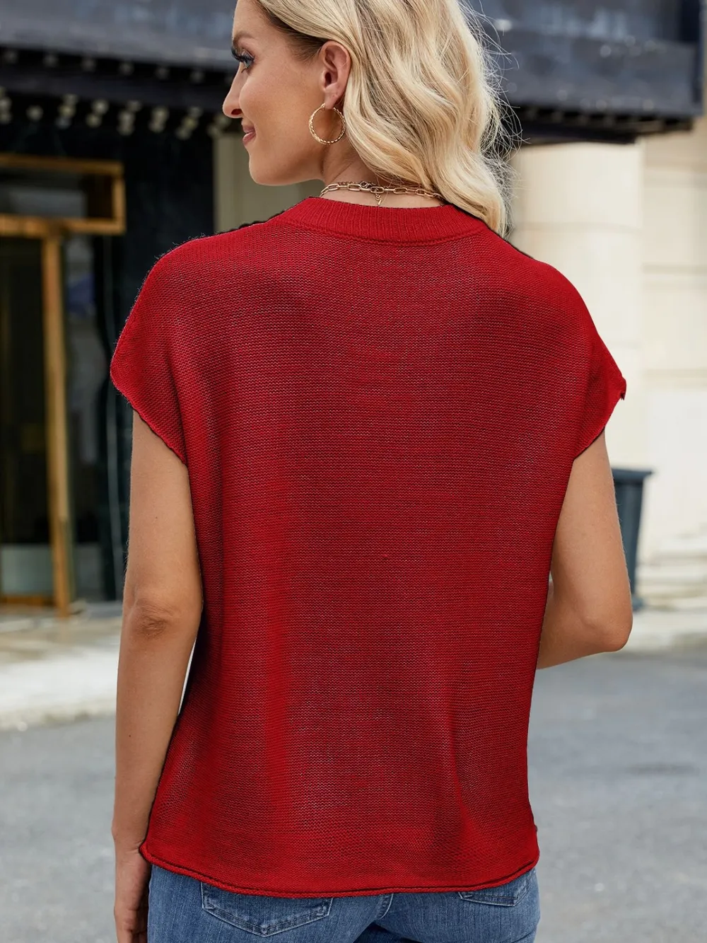 Exposed Seam Round Neck Short Sleeve Sweater, image 26