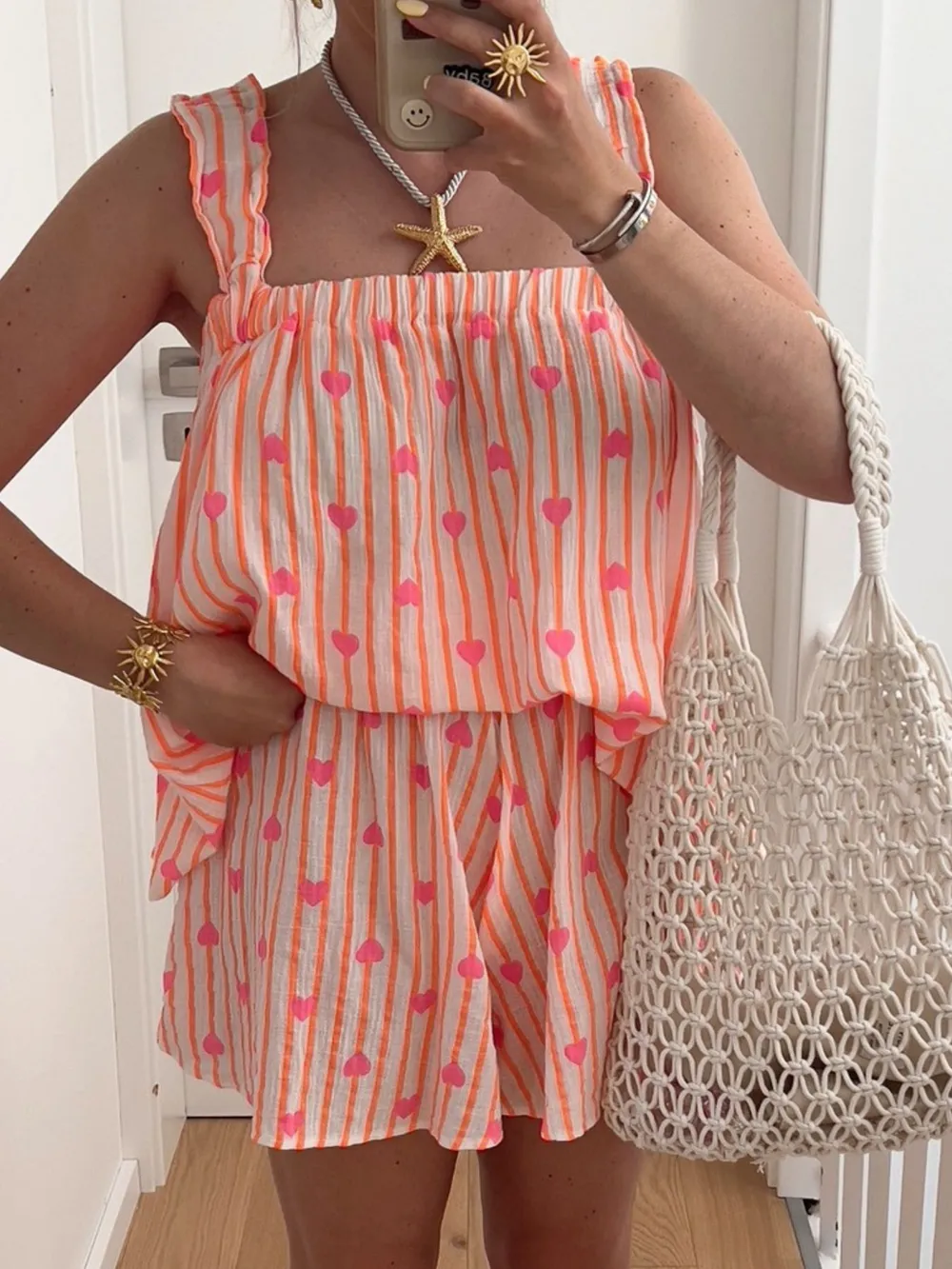 Striped Heart Cami Top and Shorts Set, image 3