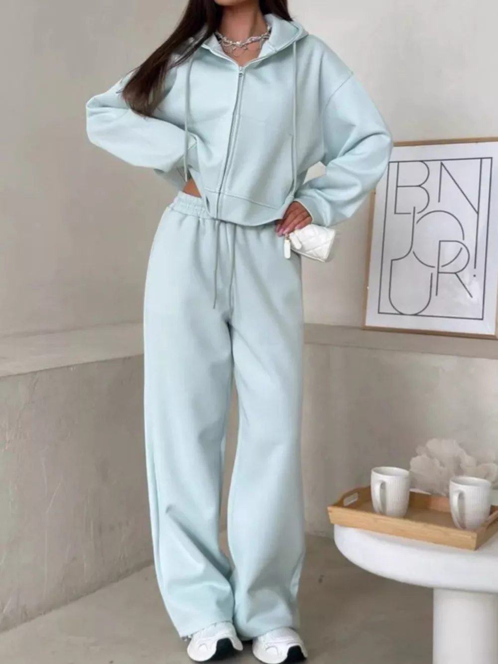 Zip-Up Hoodie and Wide-Leg Pants Set, image 22
