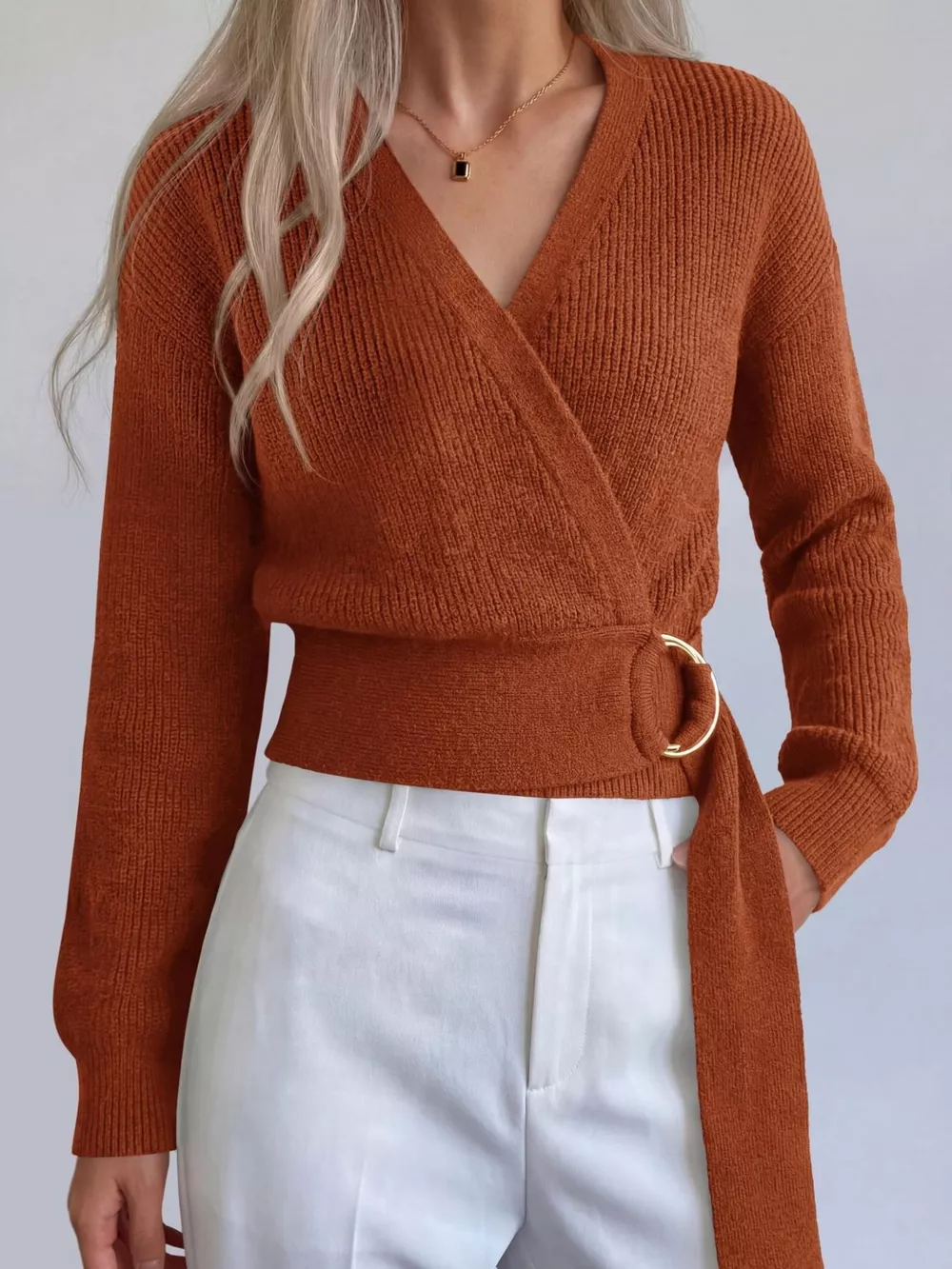 Metal Ring Detail Dropped Shoulder Sweater, image 2