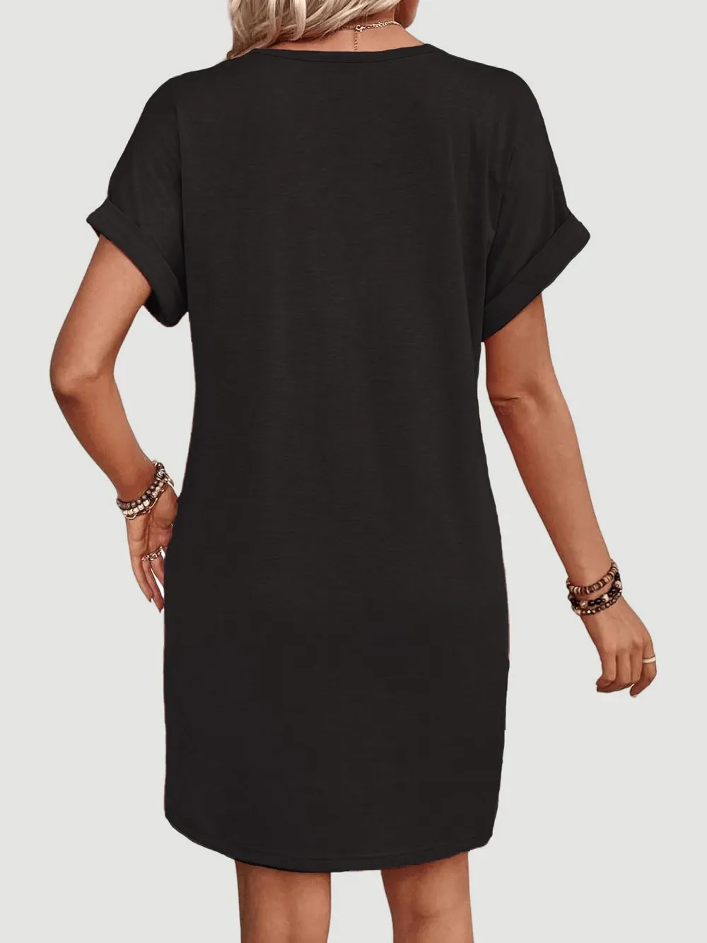 Quarter Button V-Neck Short Sleeve Dress, image 17