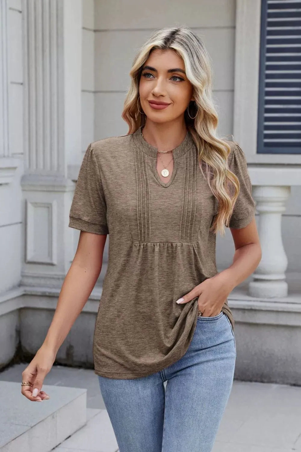 Notched Short Sleeve Top, image 4