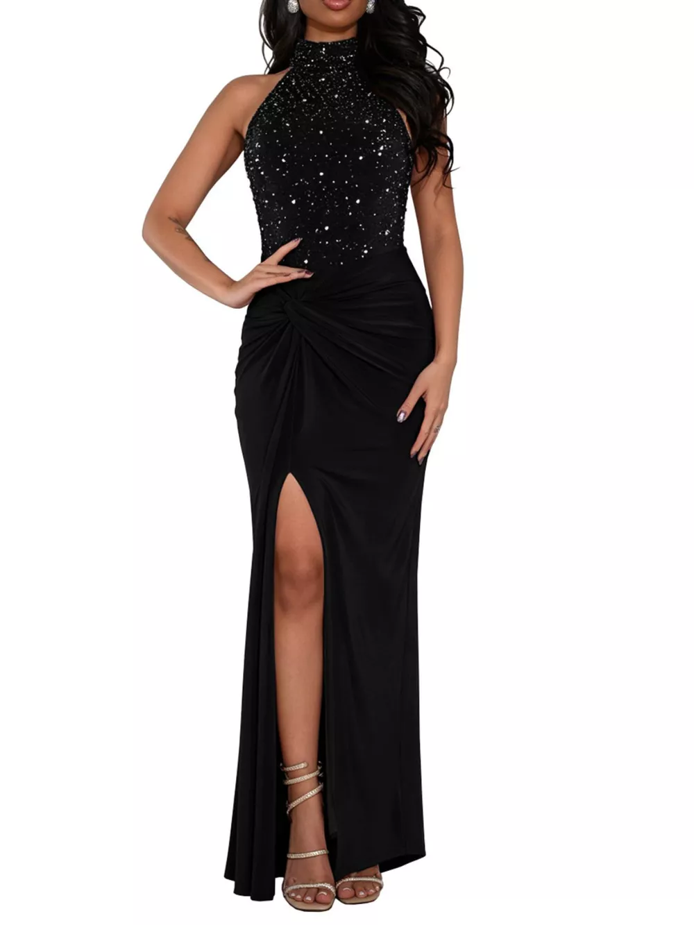 Slit Rhinestone Sleeveless Maxi Dress, image 3