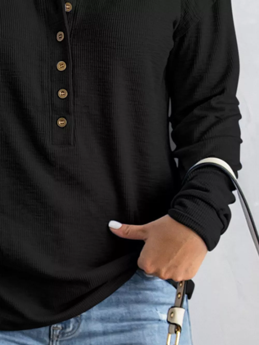 Full Size Button Detail Long Sleeve Top Plus Size, image 11