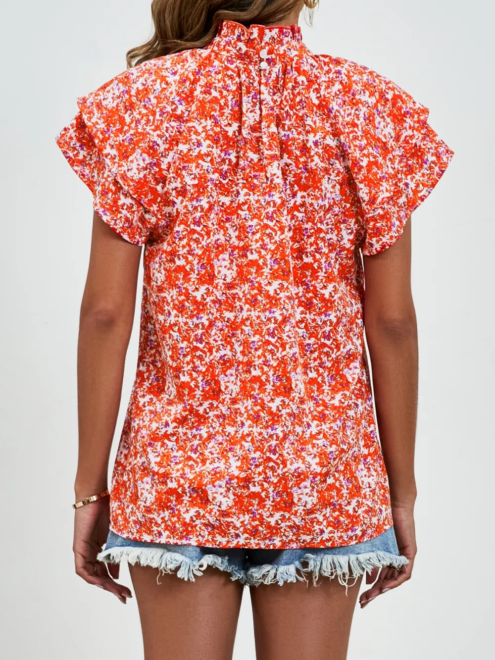 Ditsy Floral Mock Neck Flounce Sleeve Blouse, image 8