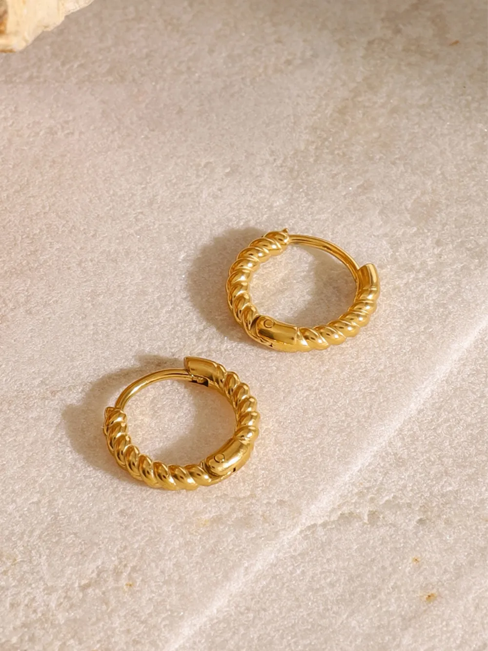 18K Gold-Plated Stainless Steel Huggie Earrings, image 2