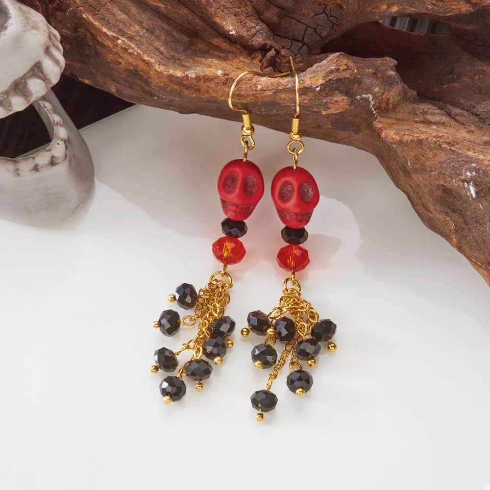 Halloween Skull Beaded Drop Earrings, image 3