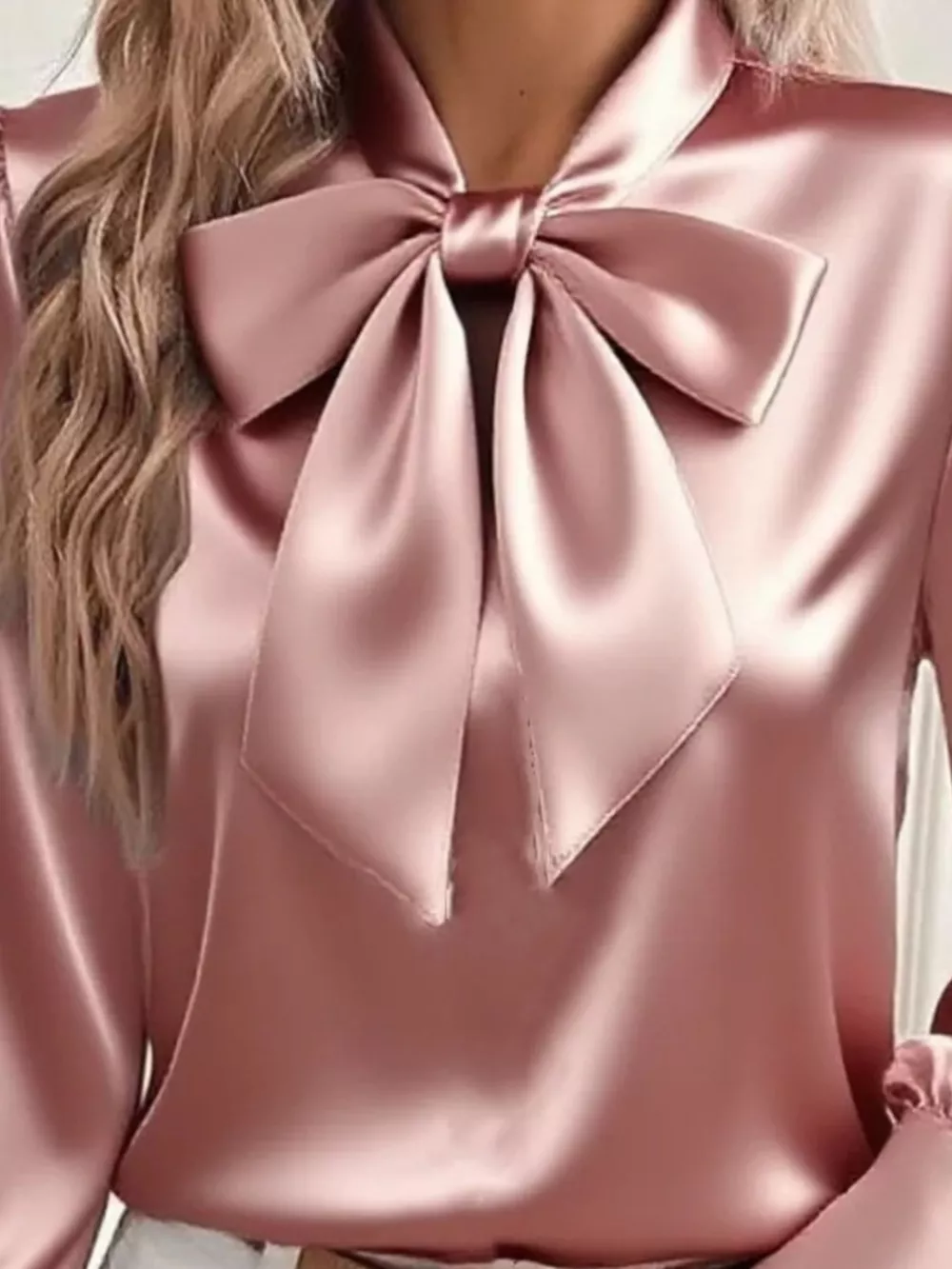 Satin Bow Tie Long Sleeve Top, image 9
