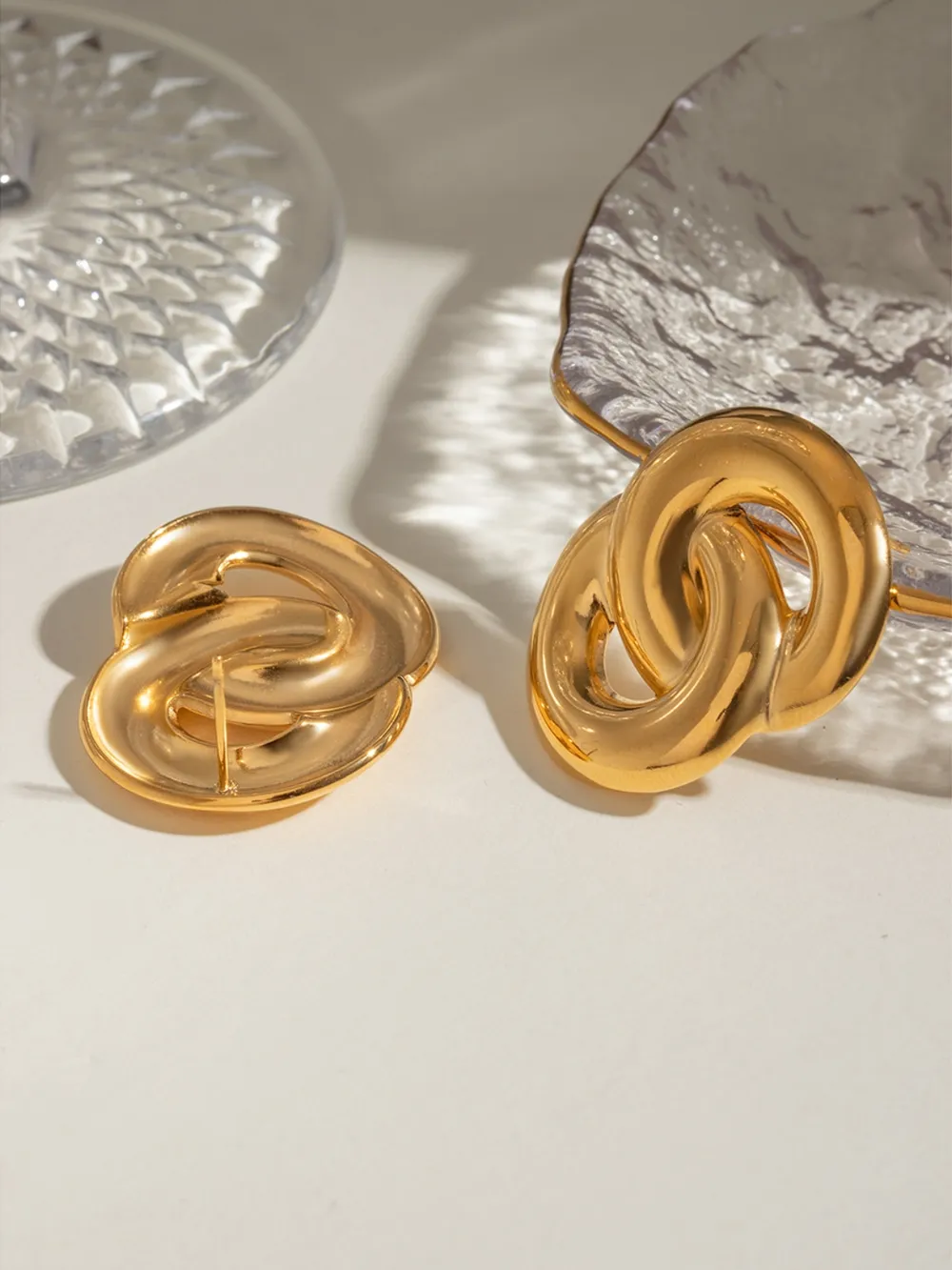 18K Gold-Plated Stainless Steel Knotted Earrings, image 3
