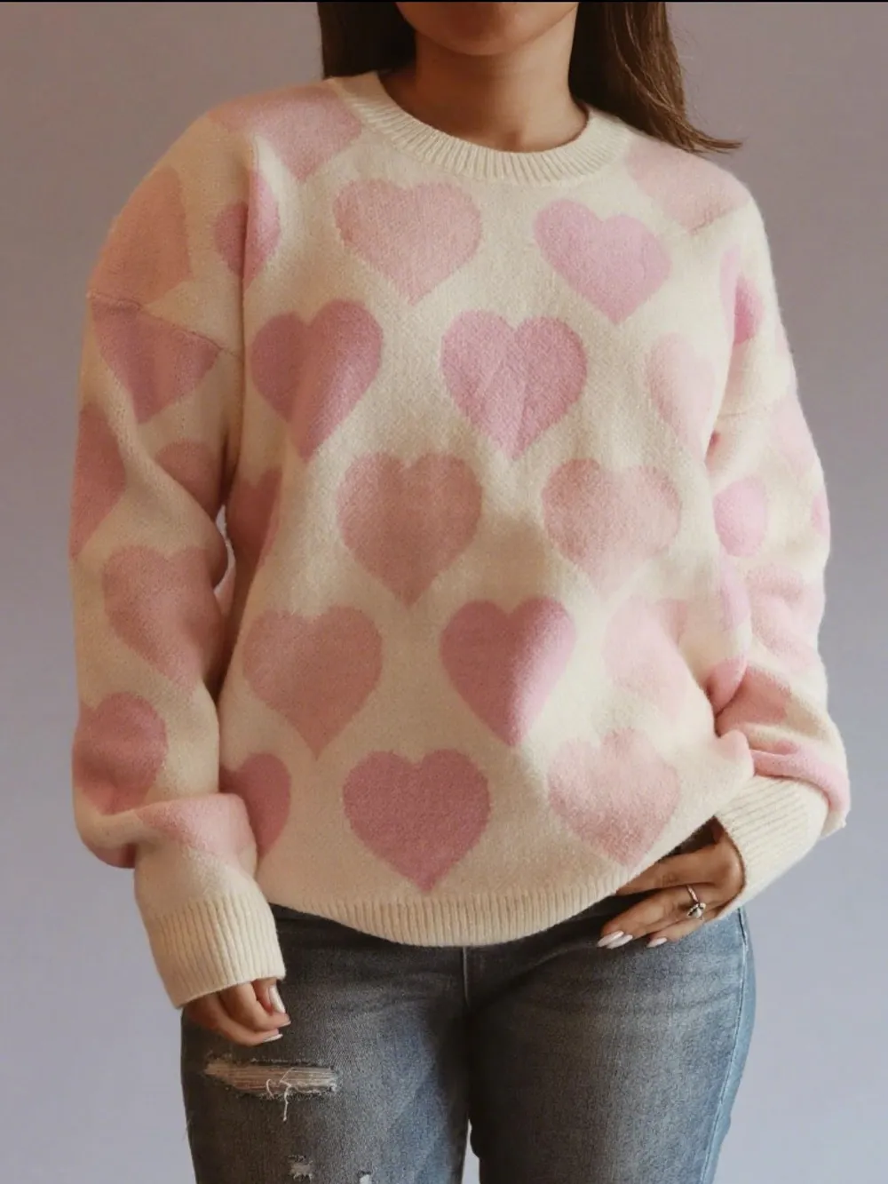 Heart Ribbed Hem Long Sleeve Sweater, image 19