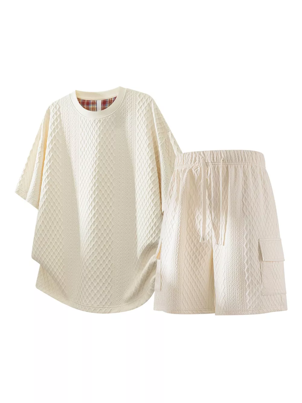 Men's Plus Size Textured Casual Top and Shorts Set, image 3