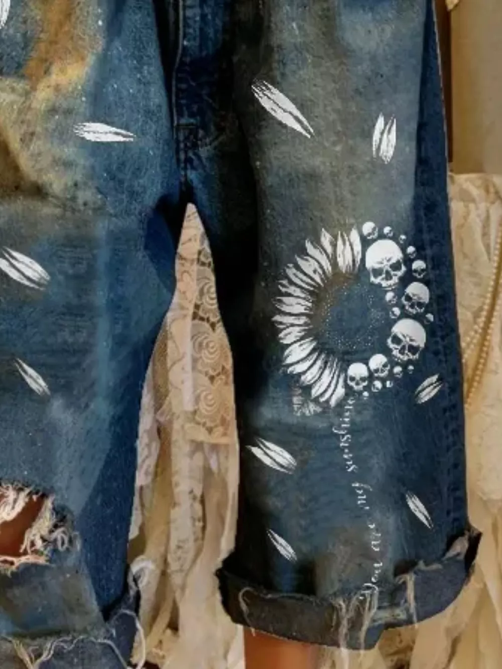 Full Size Distressed Skull Print Jeans Plus Size, image 6