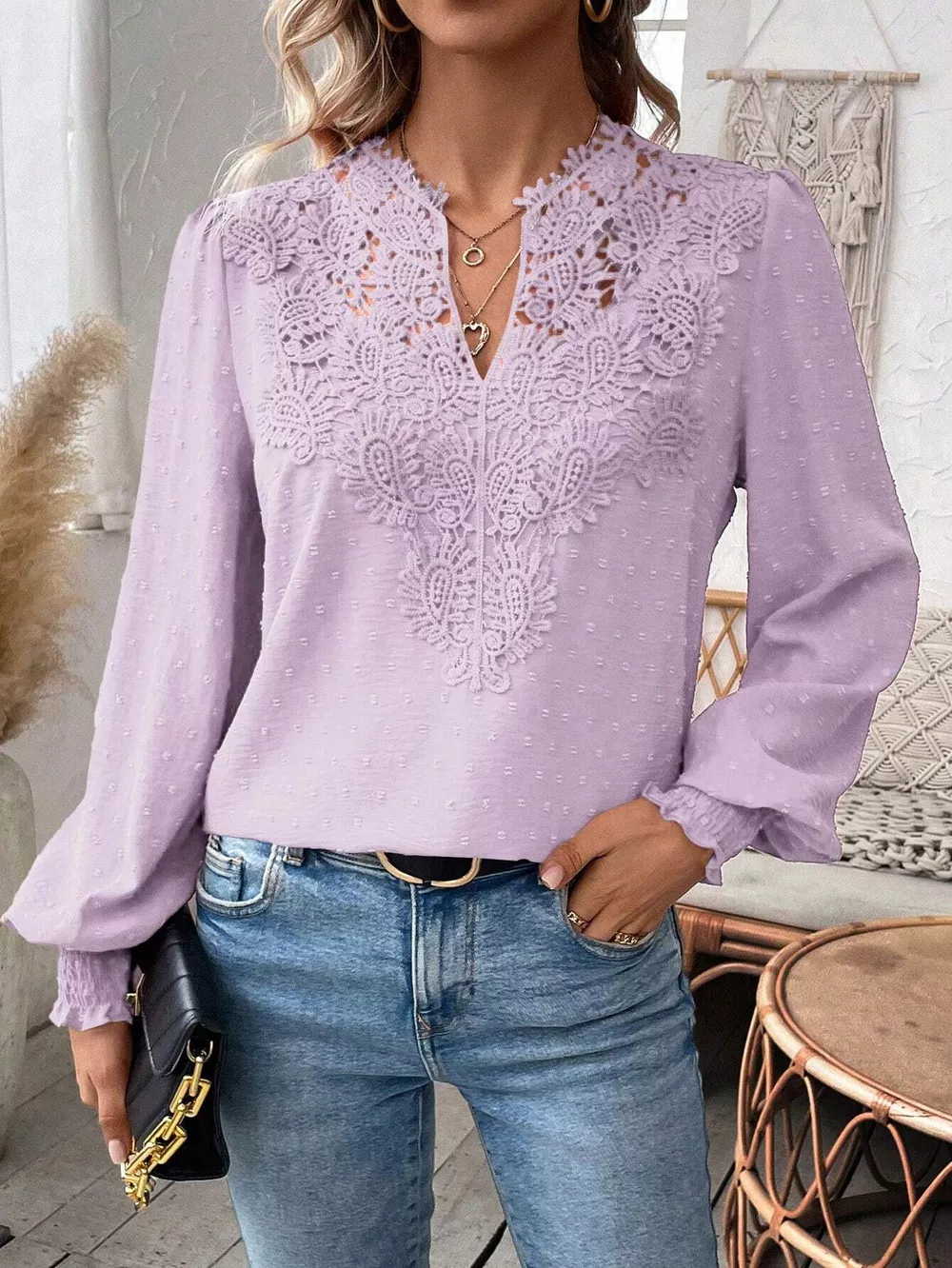Lace Trim Long Sleeve Blouse, image 22