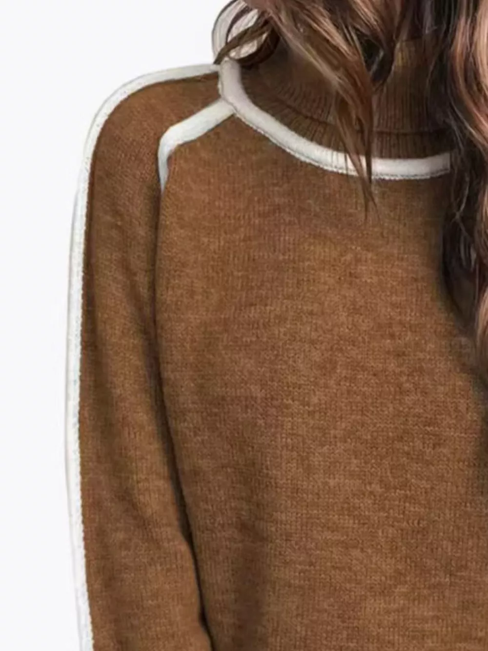 Full Size Turtleneck Contrast Trim Sweater Plus Size, image 13