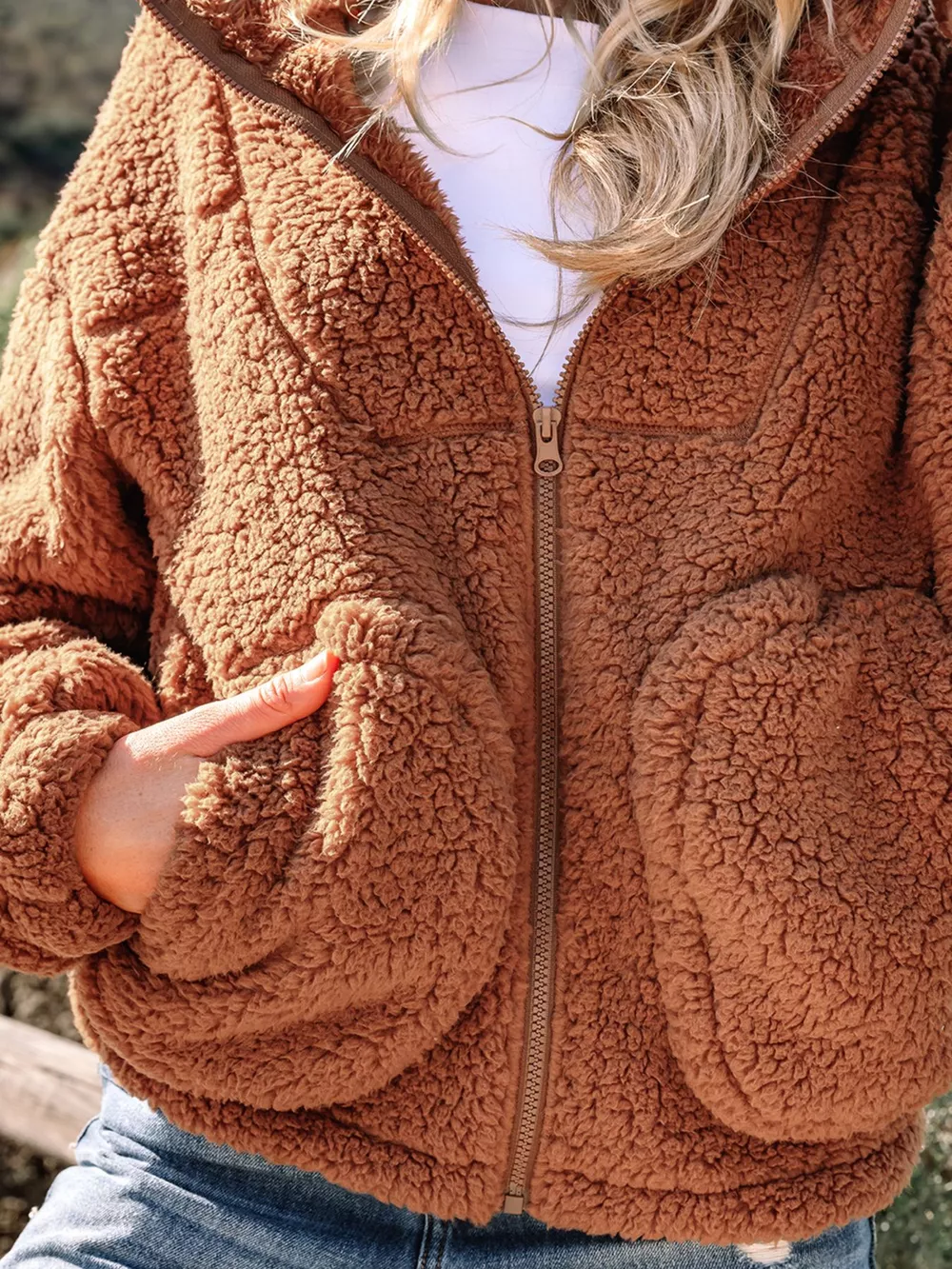 Zip Up Hooded Sherpa Jacket, image 7