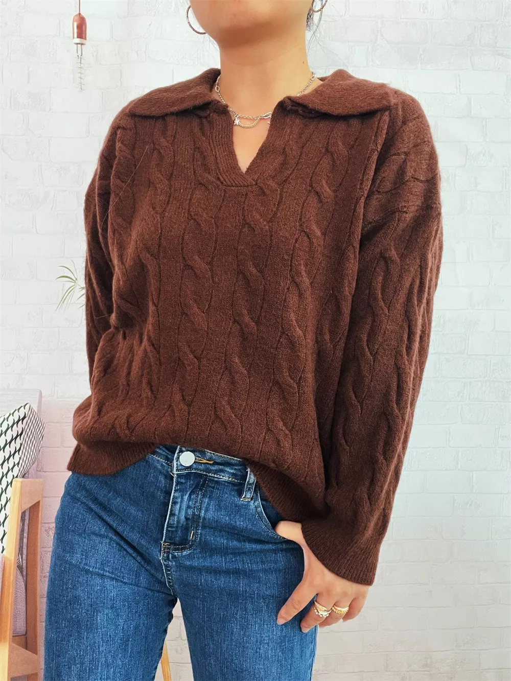 Cable Knit Johnny Collar Sweater, image 32