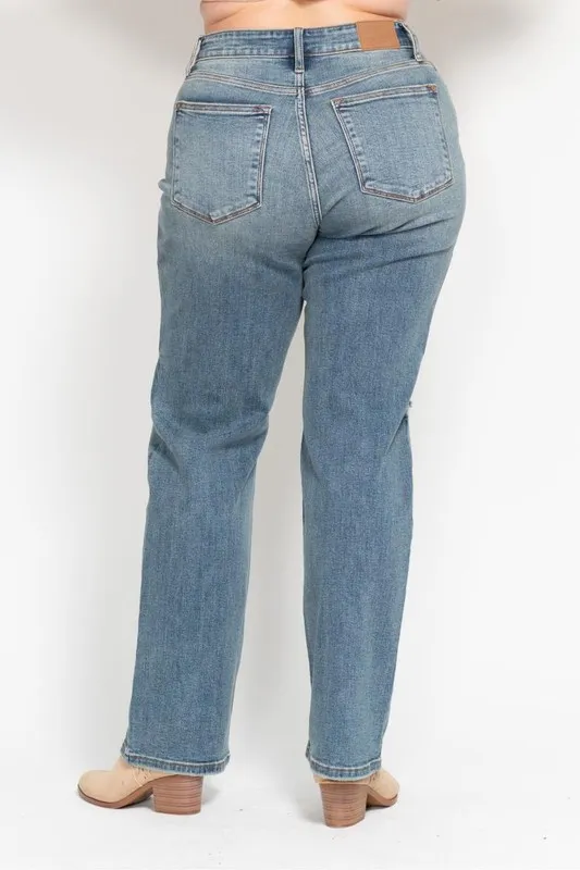 Full Size High Waist Distressed Dad Jean Plus Size, image 4