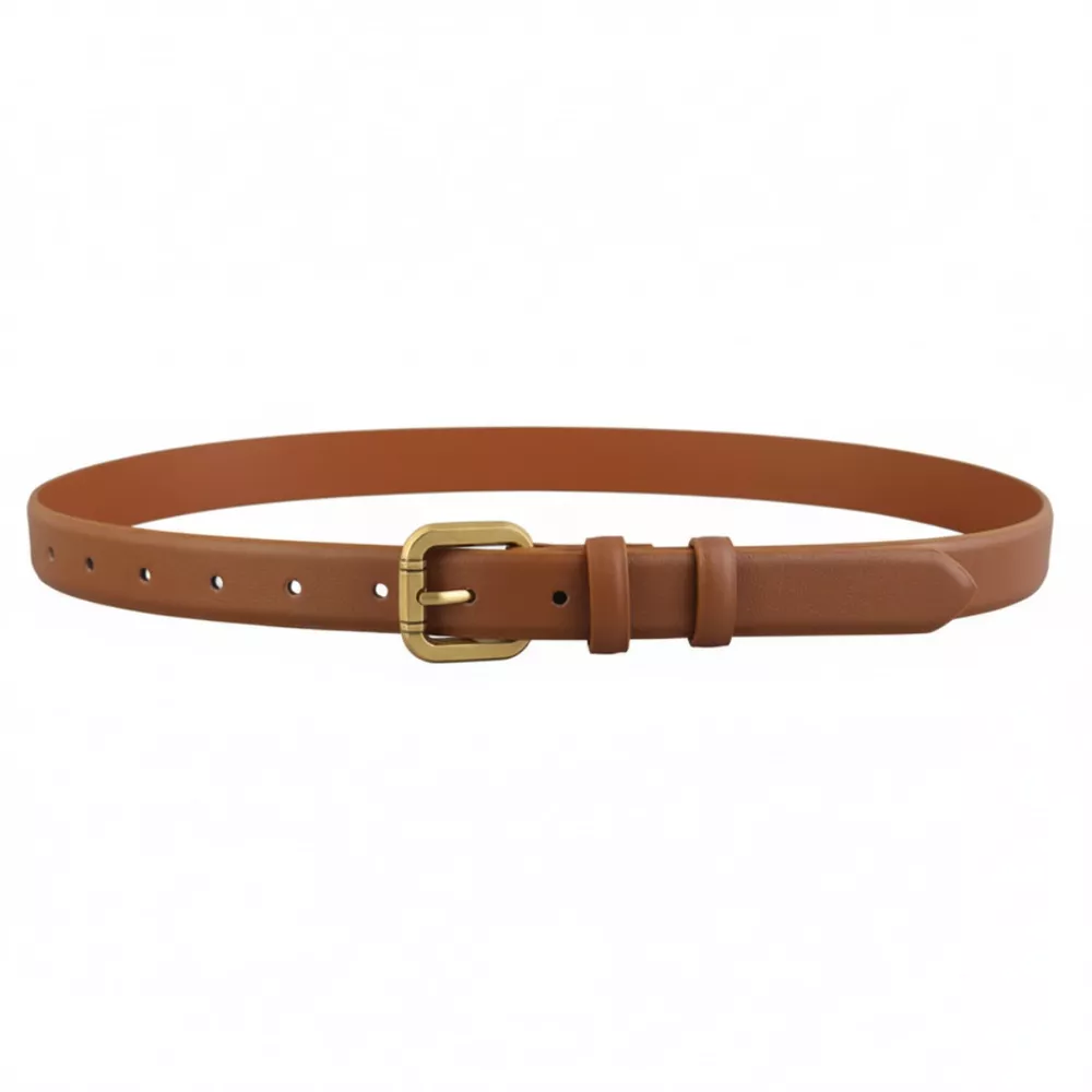 Classic Leather Belt with Golden Buckle, image 5