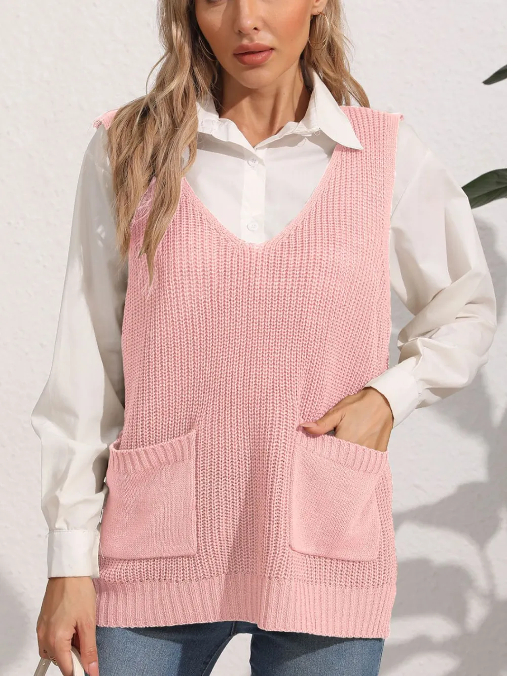 Pocketed V-Neck Sweater Vest, image 7