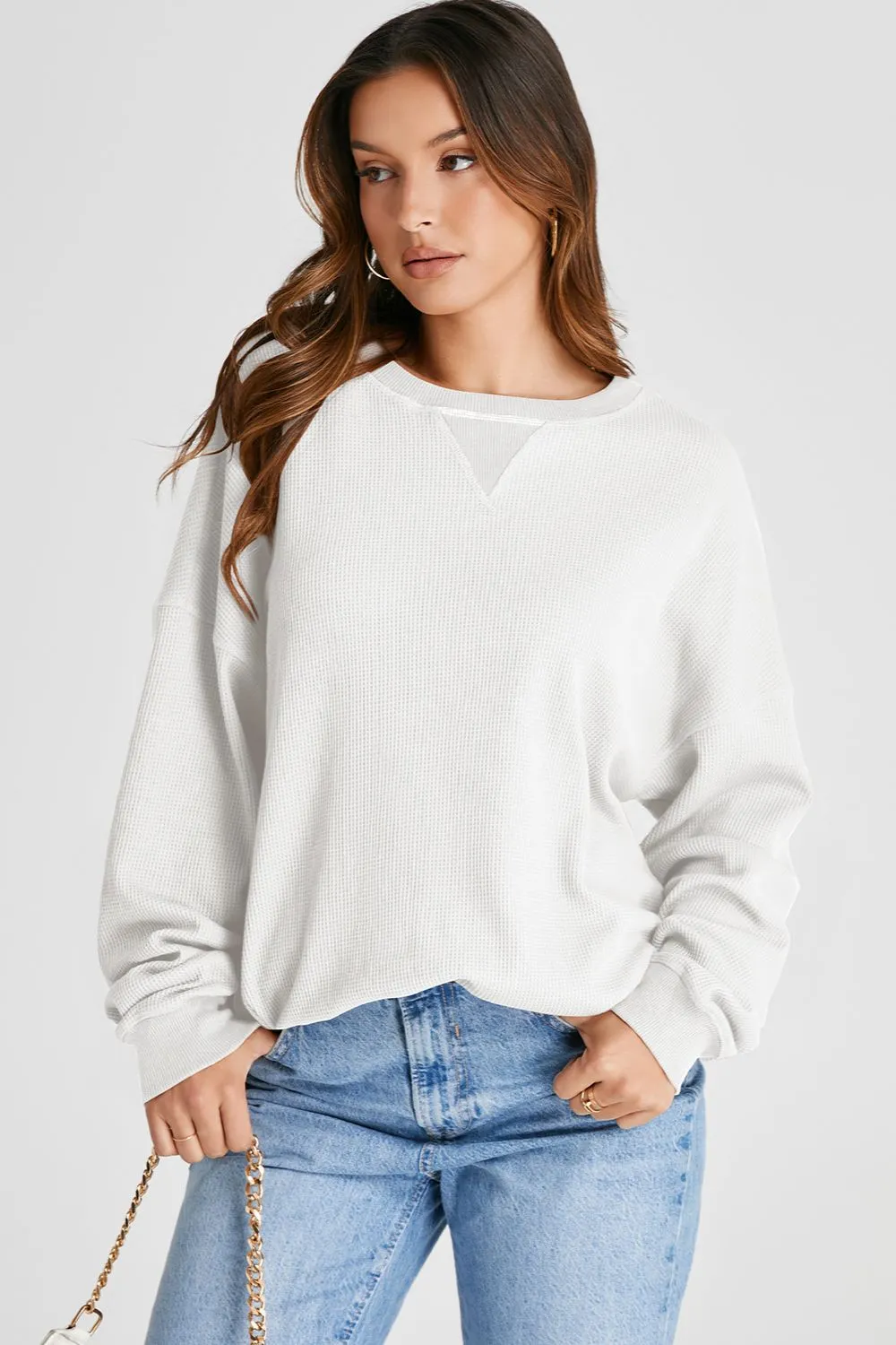 Waffle-Knit Long Sleeve Sweatshirt, image 24