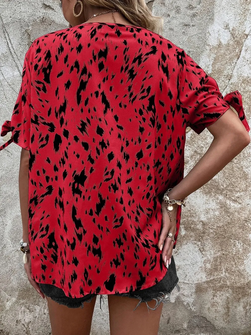 Tied Printed Boat Neck Blouse, image 10