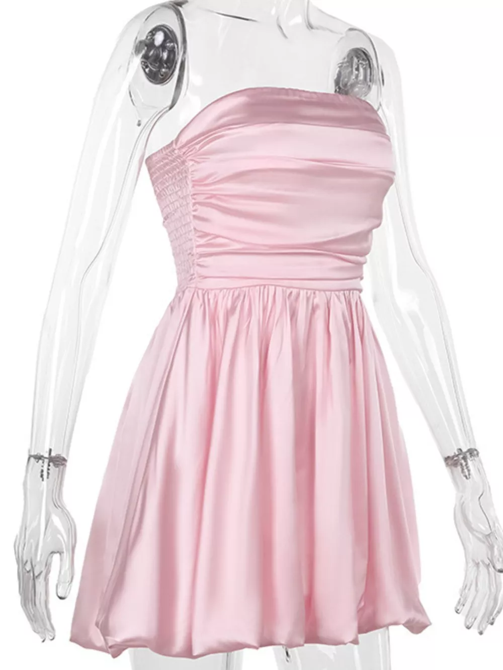 Strapless Ruched Mini Bubble Dress, image 6