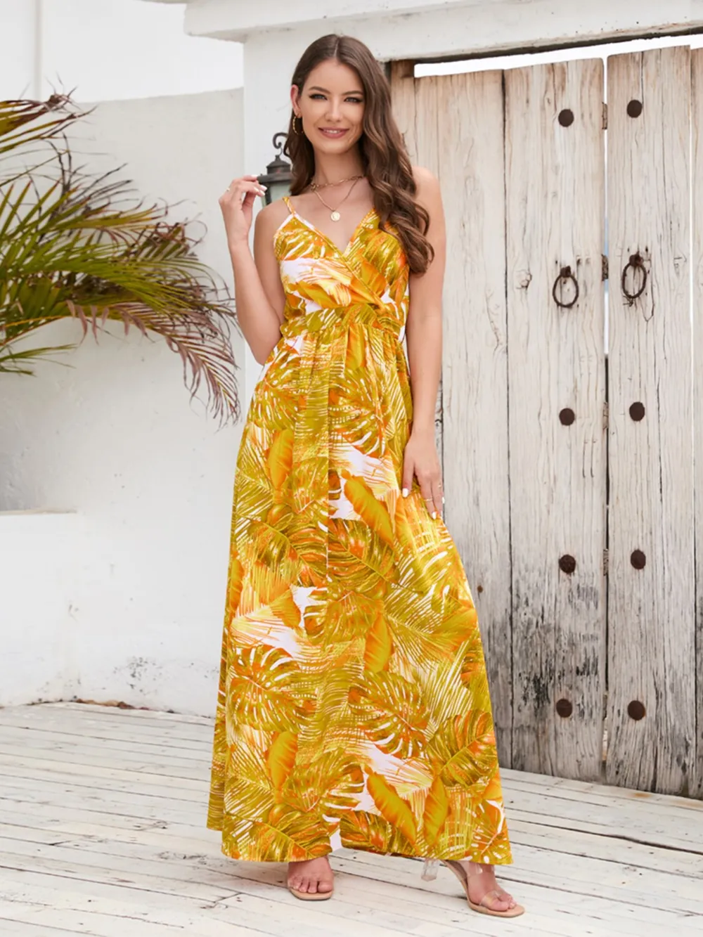 Printed Surplice Spaghetti Strap Dress, image 28