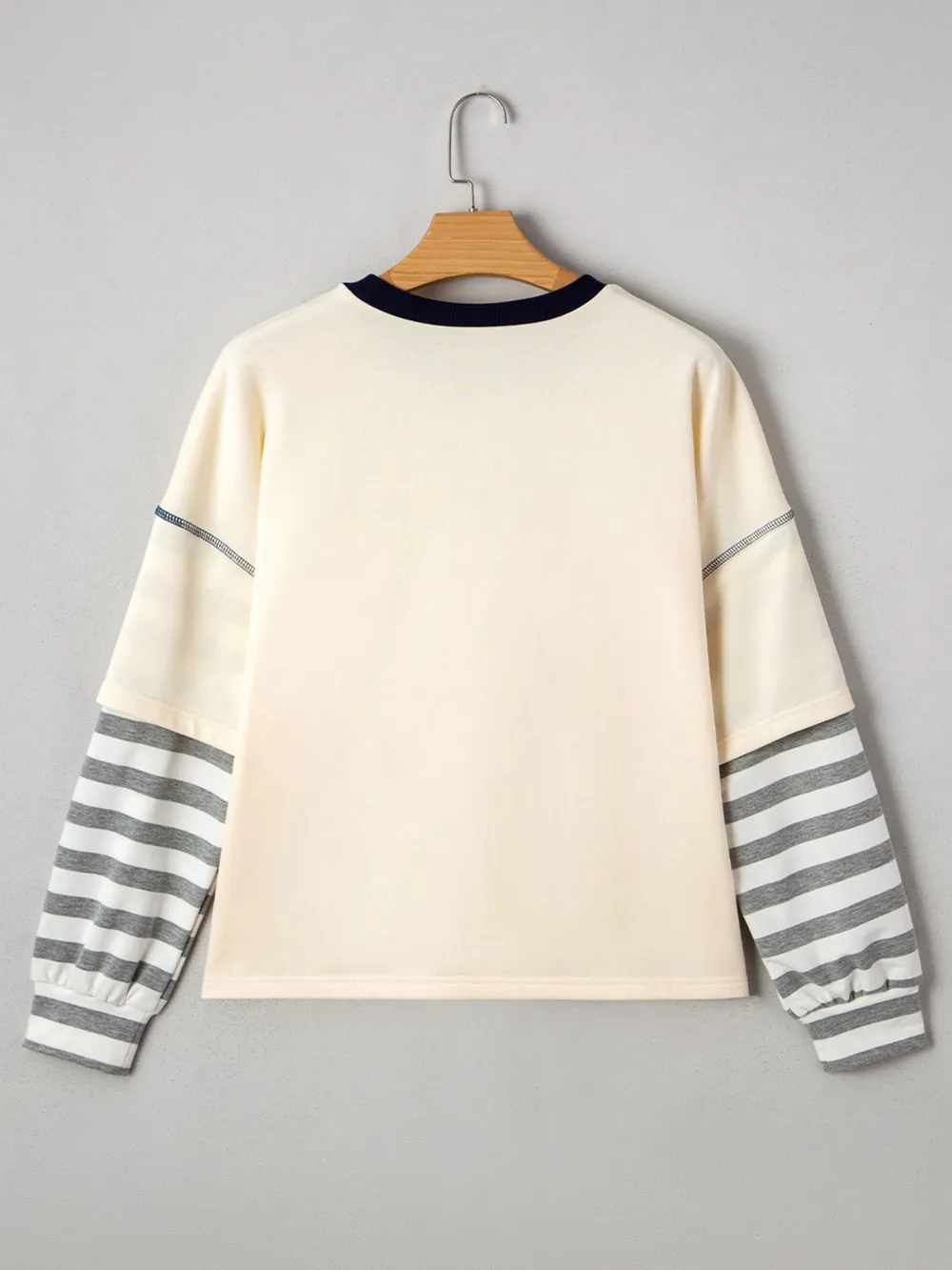 Striped Patchwork Long Sleeve Round Neck Two-in-one Top, image 7