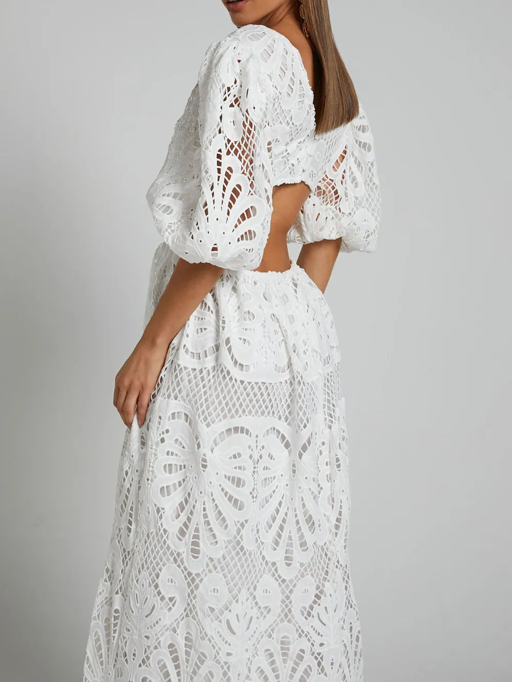 Cutout Back Lace Crochet V-Neck Dress, image 14