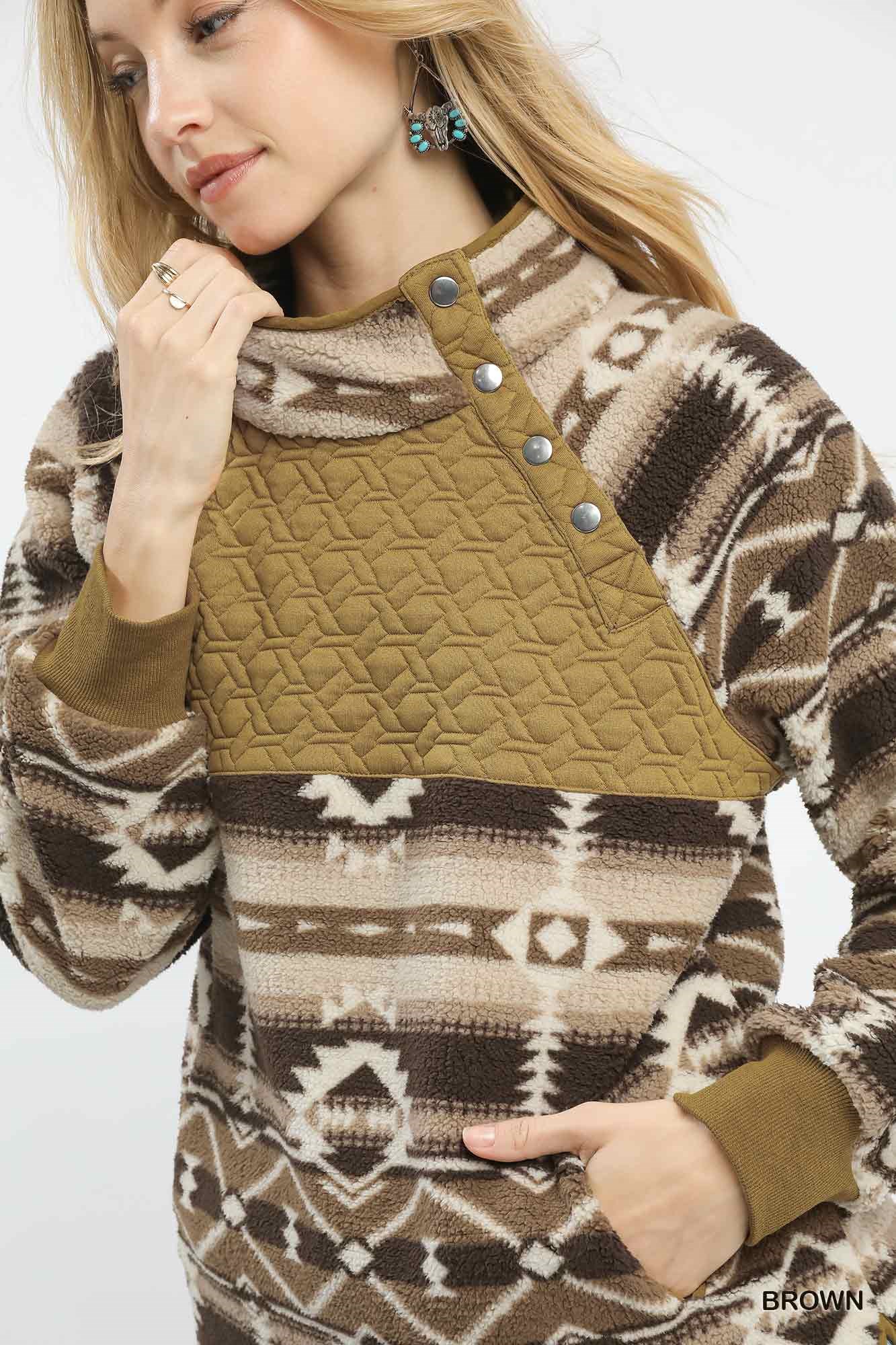 Aztec Print Sherpa Pullover, image 6