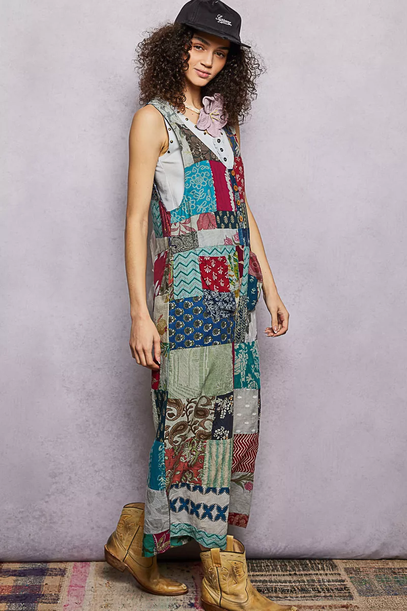 Sleeveless Patchwork Wide Leg Jumpsuit, image 3
