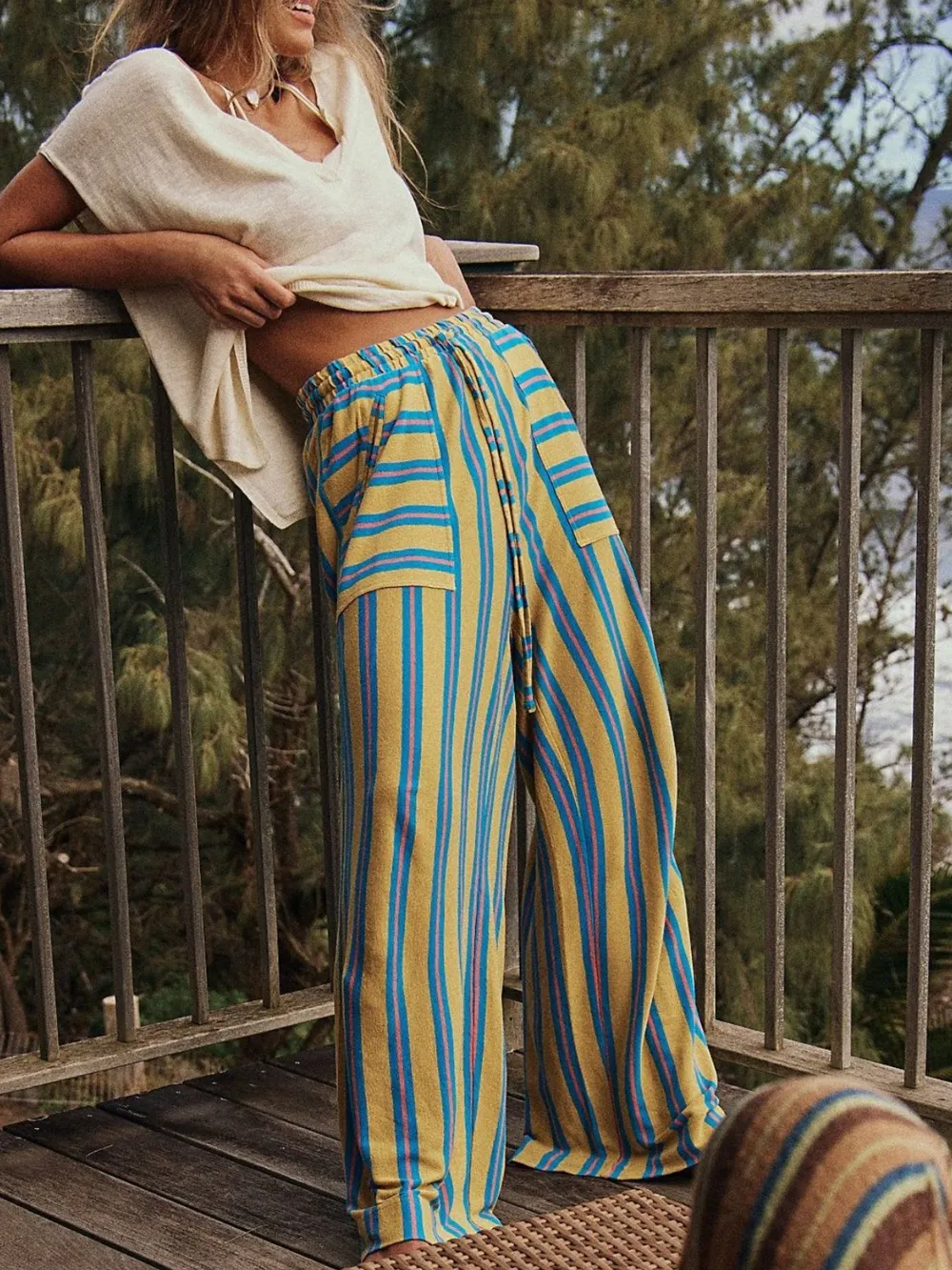 Striped Wide-Leg Drawstring Pants, image 11