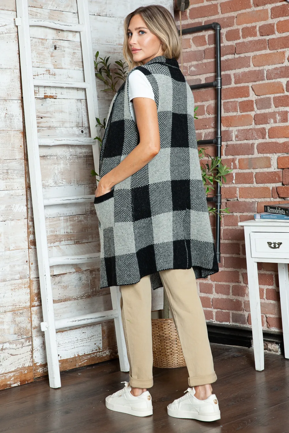 Plaid Lapel Collar Sleeveless Cardigan, image 13