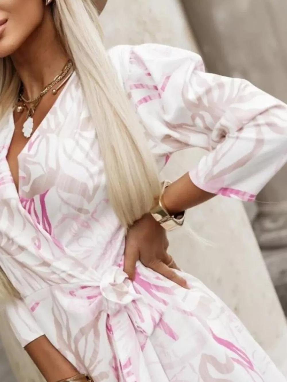 Printed Surplice Long Sleeve Wrap Dress, image 12