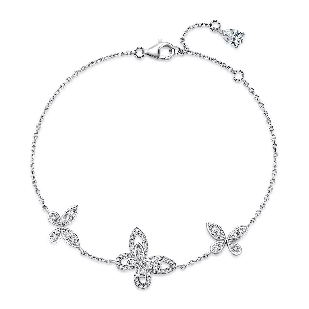 925 Sterling Silver Chain Butterfly Bracelet, image 6