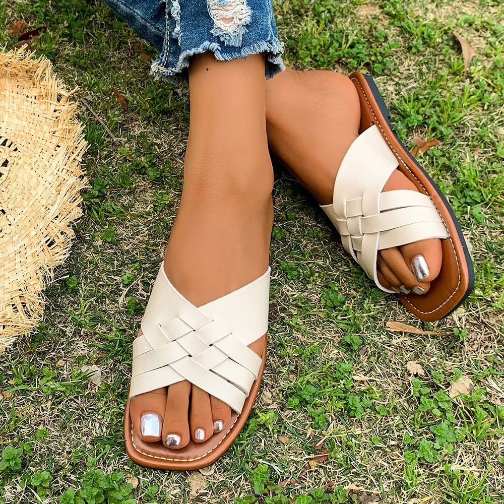 Woven Open Toe Flat Sandals, image 11