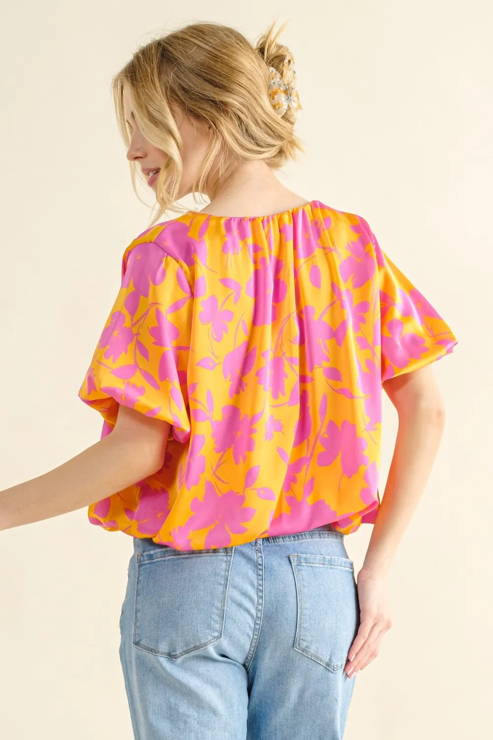 Full Size Printed Satin Bubble Hem Top, image 4