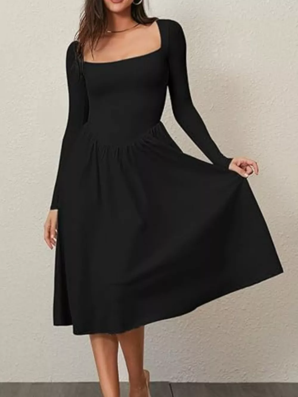 Square Neck Long Sleeve Midi Dress, image 9