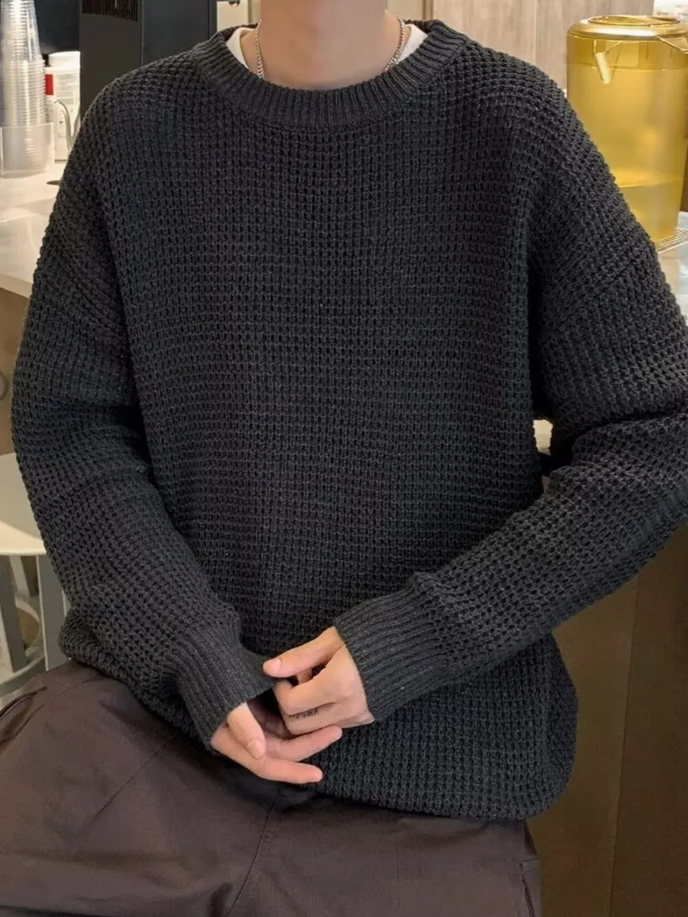 Men's Plus Size Round Neck Long Sleeve Sweater, image 3