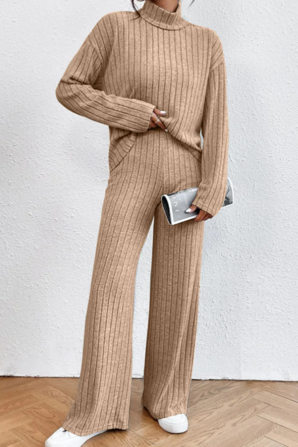 Mock Neck Dropped Shoulder Top and Pants Set, image 18
