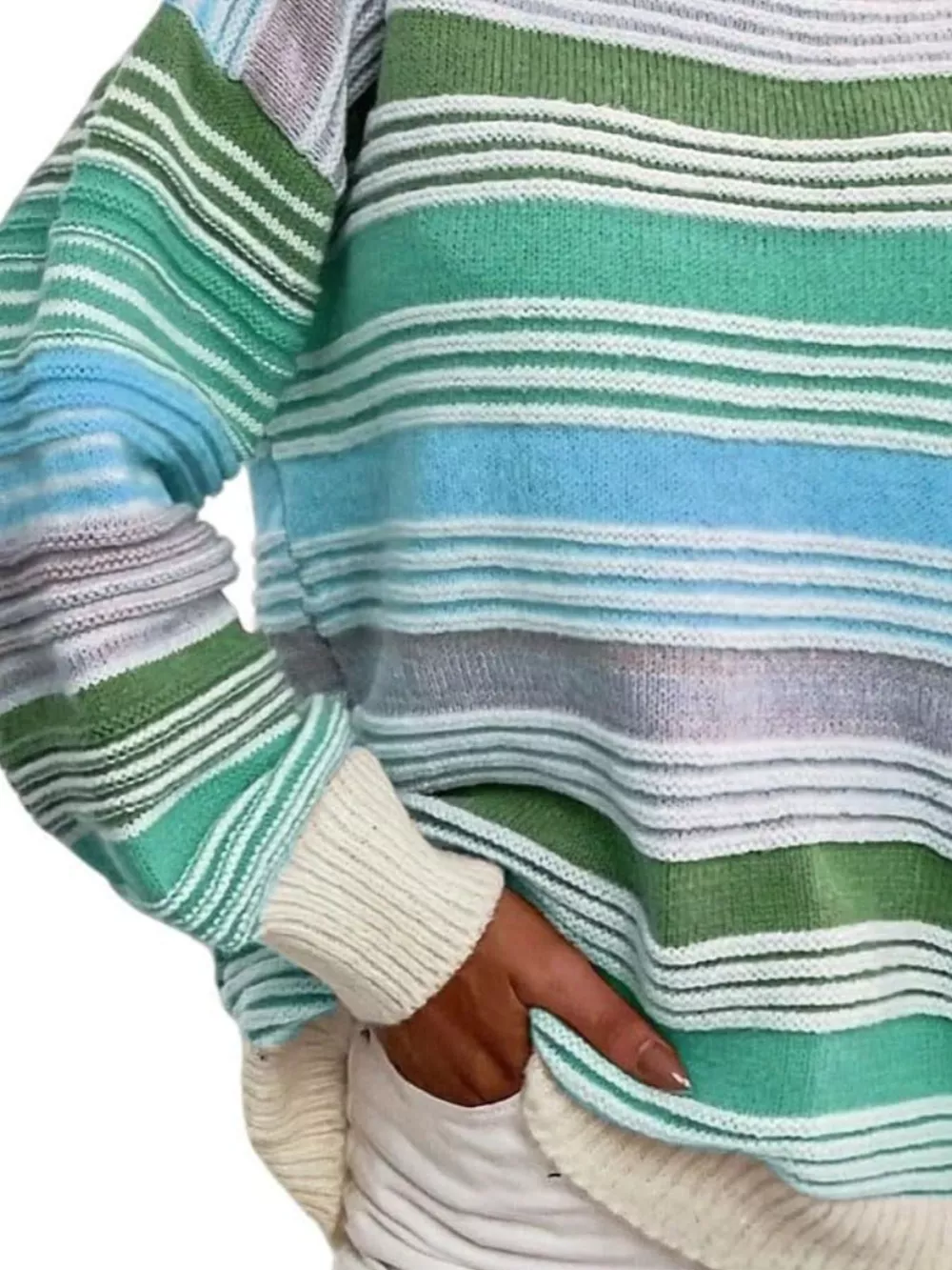 Rainbow Striped Drop Shoulder Oversized Sweater, image 16