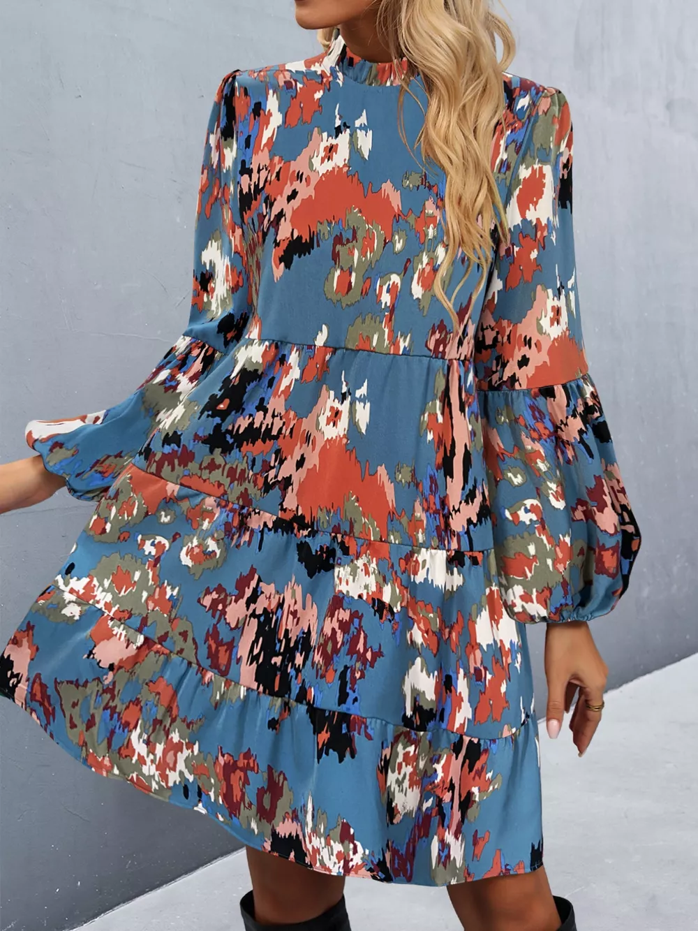Printed Balloon Sleeve Mini Dress, image 16