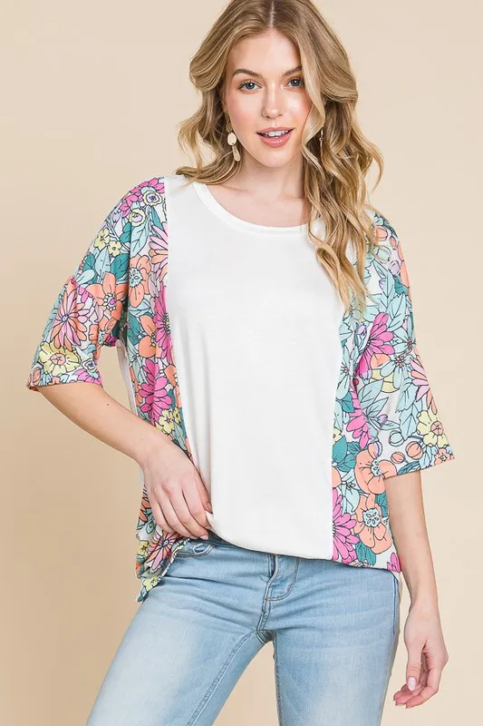 Floral Round Neck Half Sleeve T-Shirt