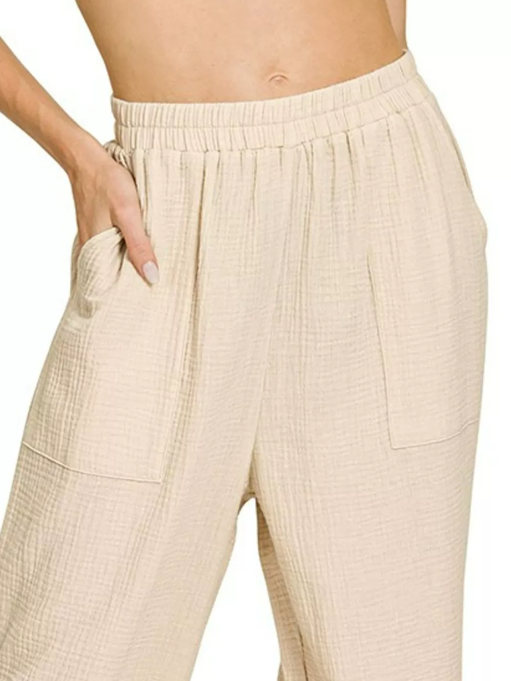 Double Gauze Elastic Band Pants, image 3