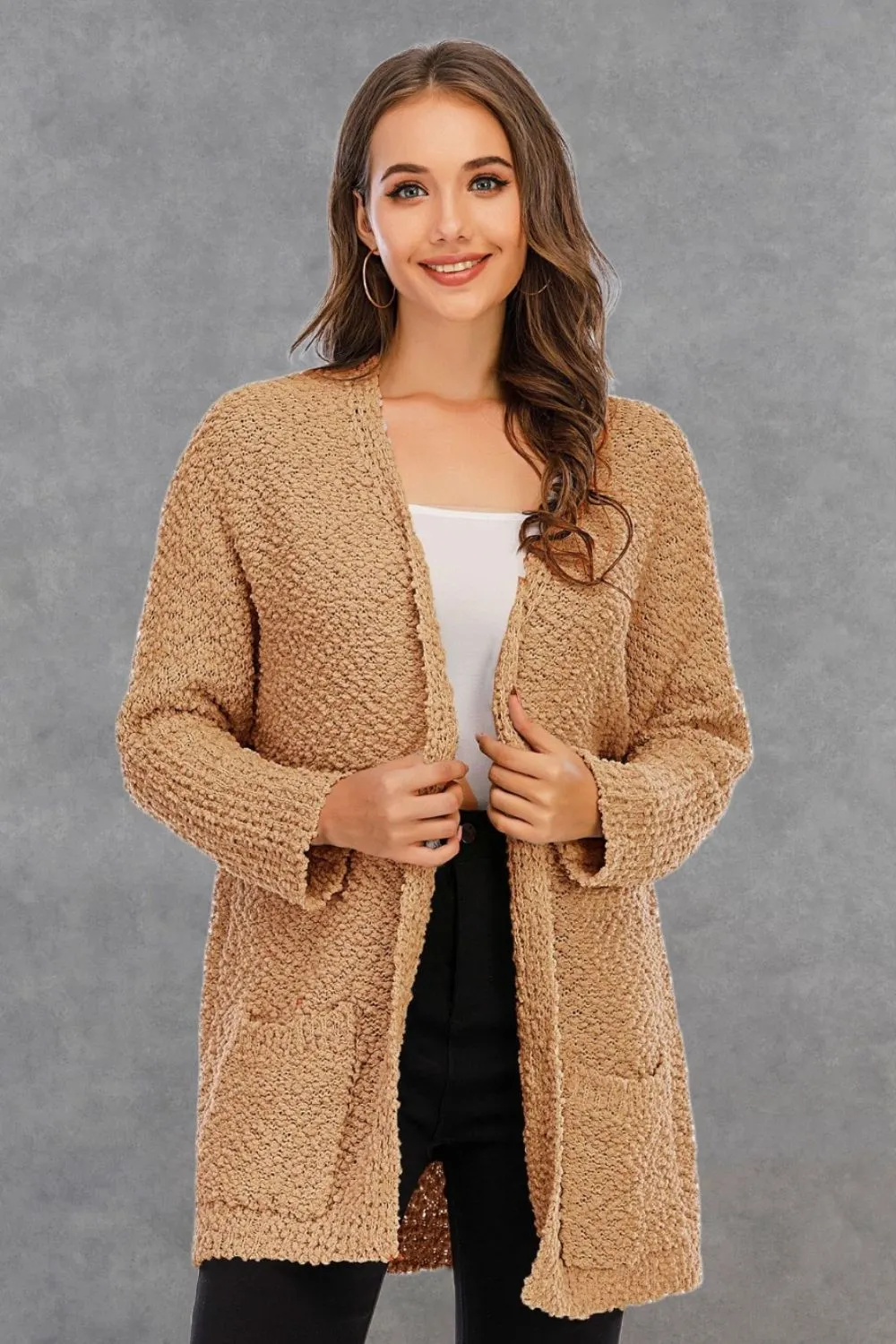 Pocketed Open Front Long Sleeve Cardigan, image 16