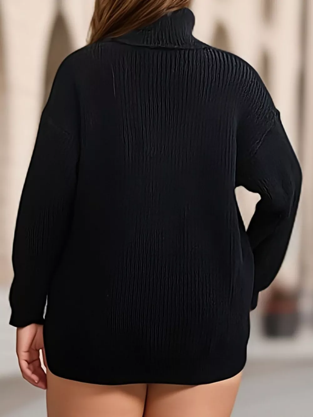 Plus Size Side Slit Ribbed Turtleneck Sweater, image 5